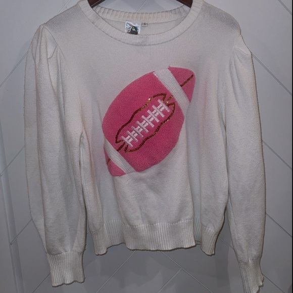 Rare 🏈💗Queen of Sparkles Pink Football Sweater size small fuzzy plush - Picture 2 of 10